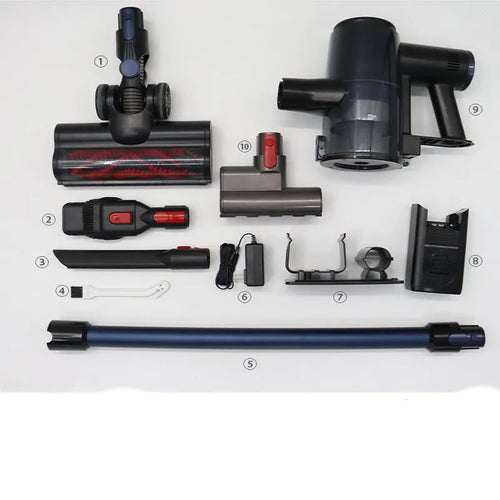 Aspirateur sans fil avec accessoires, brosse, tuyau et chargeur pour nettoyage domestique